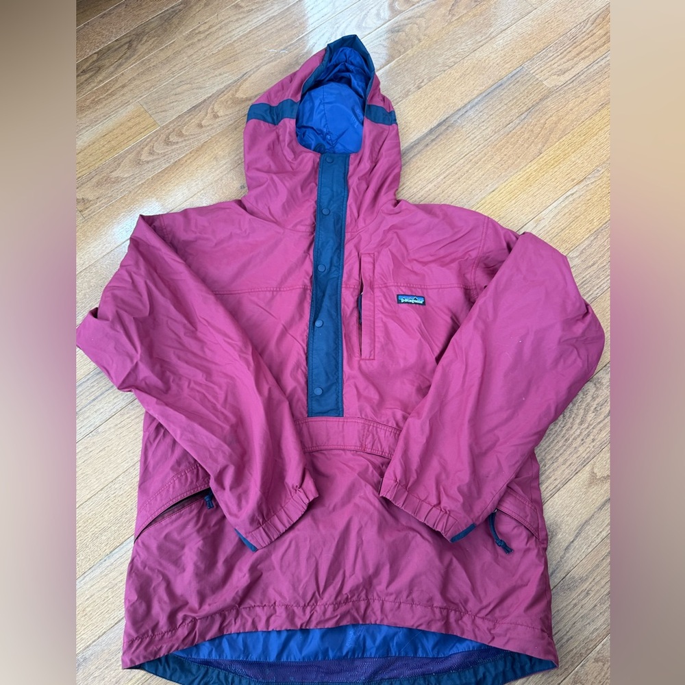 Vintage 1996 Patagonia Bowl Back Anorak Pullover Jacket Hooded Red Blue Small